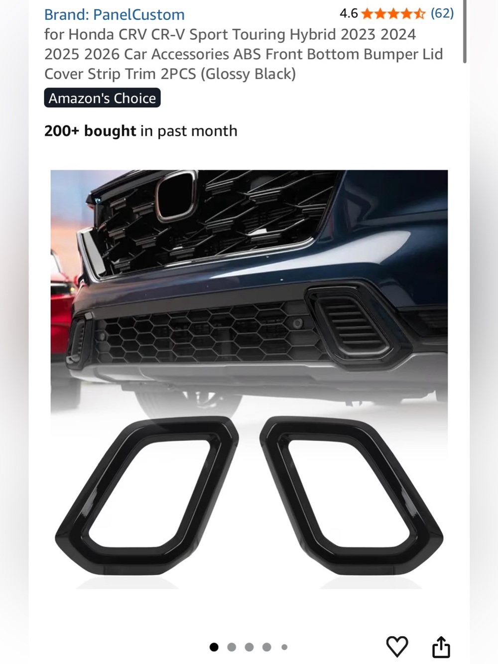 Glossy Black Front Bumper Trim Covers for Honda CRV